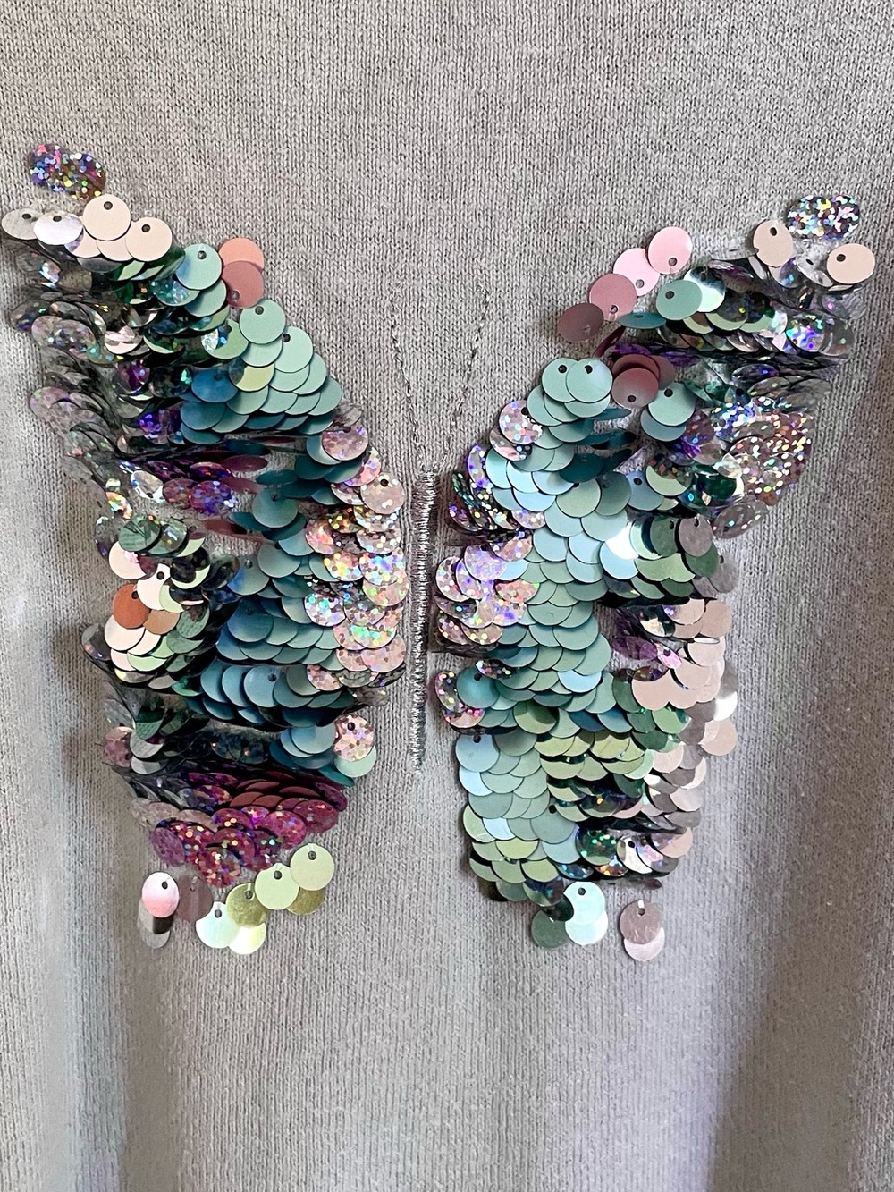 $6 💥🦋Flip Sequins Butterfly Soft Fine-Knit Cotton Sweater, Silver Teal Pink